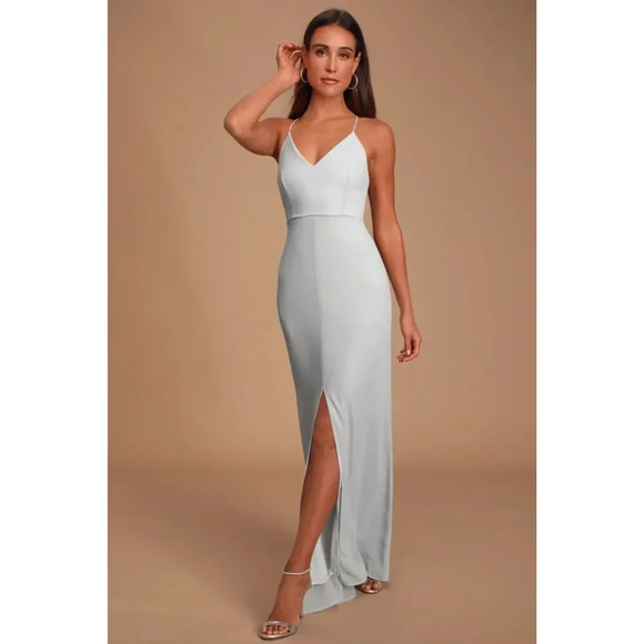 Lulus Story of a Starry Night Grey Backless Lace Maxi Dress NWT Size small - Picture 1 of 10